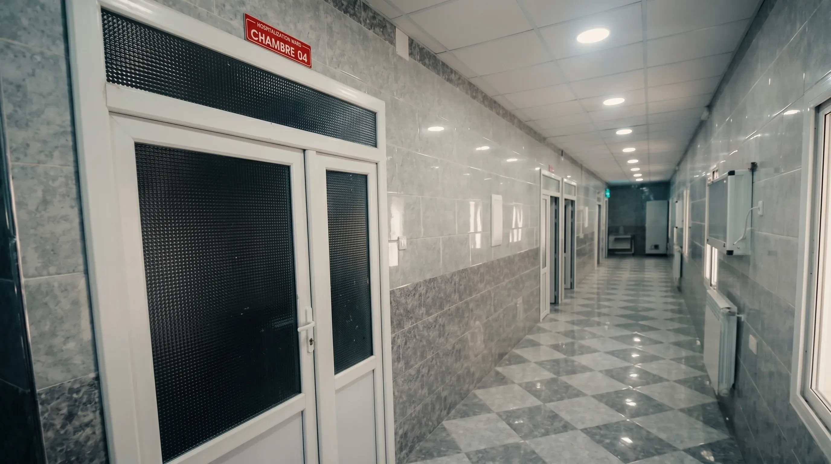 Couloir intérieur du service desservant les chambres et les bureaux